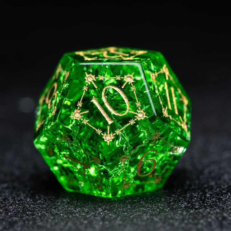 URWizards D&D Light Green Blast Glass Engraved Dice Set Cleric Style - Urwizards