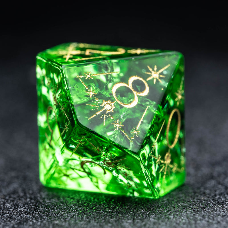 URWizards D&D Light Green Blast Glass Engraved Dice Set Cleric Style - Urwizards