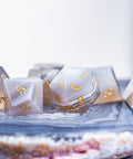 URWizards Dnd Grey Agate Gemstone Engraved Dice Set Moon Style - Urwizards