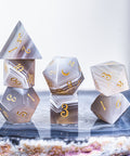 URWizards Dnd Grey Agate Gemstone Engraved Dice Set Moon Style - Urwizards