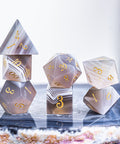 URWizards Dnd Grey Agate Gemstone Engraved Dice Set Moon Style - Urwizards
