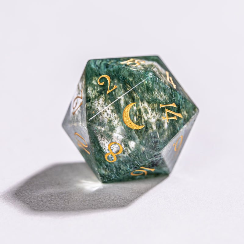 URWizards Dnd Moss Glass Engraved Dice Set Moon Style - Urwizards