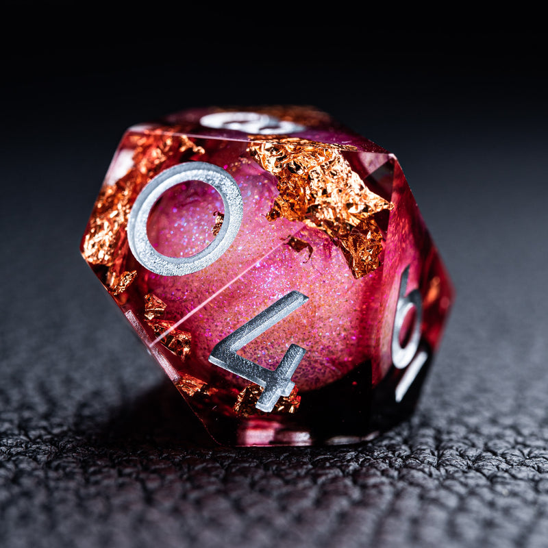URWizards D&D Bloody Liquid Heart Resin Engraved Dice Set Copper Flakes - Urwizards