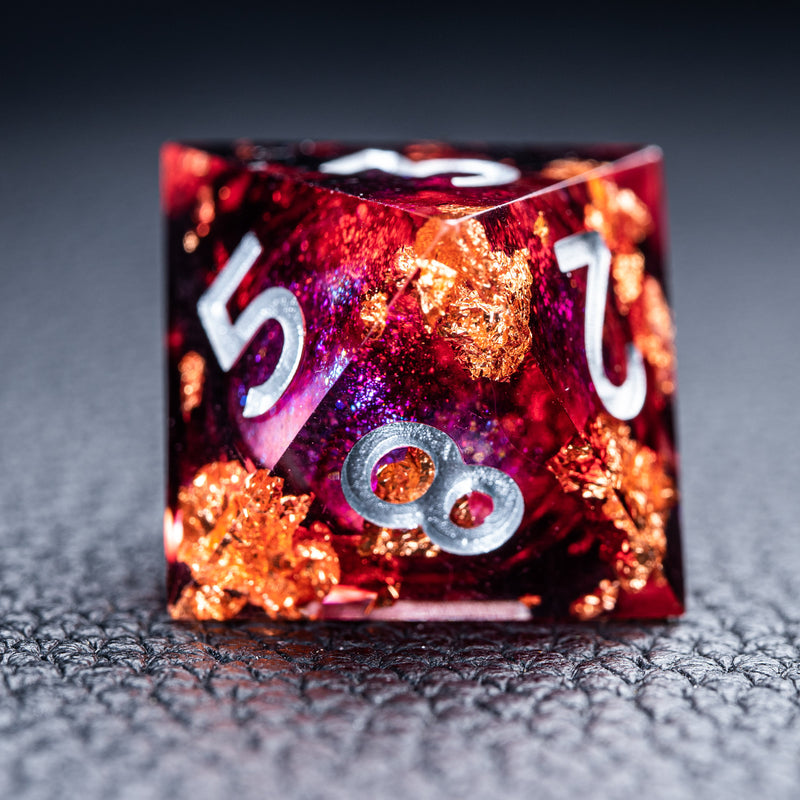 URWizards D&D Bloody Liquid Heart Resin Engraved Dice Set Copper Flakes - Urwizards