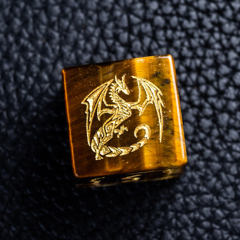 URWizards D&D Tiger's Eye Stone Engraved Dice Set Flying Dragon - Urwizards