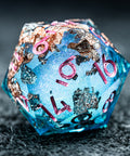 URWizards D&D Pale Blue Liquid Heart Resin Engraved Dice Set Copper Flakes - Urwizards