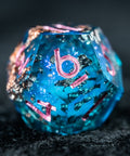 URWizards D&D Pale Blue Liquid Heart Resin Engraved Dice Set Copper Flakes - Urwizards