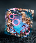 URWizards D&D Pale Blue Liquid Heart Resin Engraved Dice Set Copper Flakes - Urwizards
