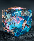 URWizards D&D Pale Blue Liquid Heart Resin Engraved Dice Set Copper Flakes - Urwizards