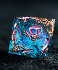 URWizards D&D Pale Blue Liquid Heart Resin Engraved Dice Set Copper Flakes - Urwizards