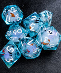 URWizards D&D Starry Liquid Heart Resin Engraved Dice Set Koi Fish - Urwizards