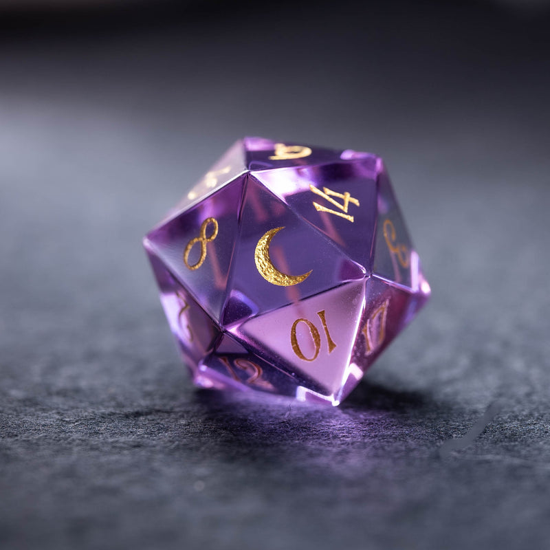 URWizards Dnd Purple Tourmaline Glass Engraved Dice Set Moon Style - Urwizards