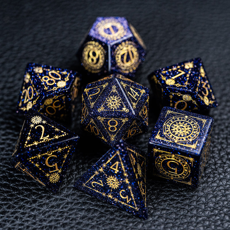 URWizards D&D Blue Sandstone Engraved Dice Set Tarot - Urwizards