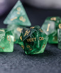URWizards Dnd Green Fluorite Gemstone Engraved Dice Set YEET & F*CK - Urwizards