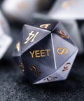 URWizards Dnd Grey Cat's Eye Stone Engraved Dice Set YEET & F*CK - Urwizards