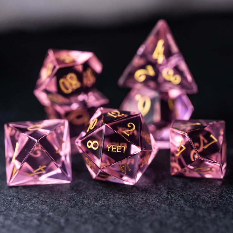 URWizards Dnd Pink Gemstone Engraved Dice Set YEET & F*CK - Urwizards