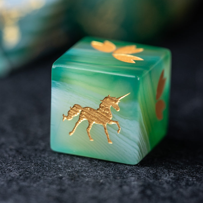 URWizards Dnd Green Agate Engraved Dice Set Unicorn Style - Urwizards