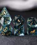 URWizards Dnd Blue Tourmaline Engraved Dice Set Unicorn Style Gold Inked - Urwizards