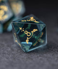 URWizards Dnd Blue Tourmaline Engraved Dice Set Unicorn Style Gold Inked - Urwizards