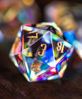 URWizards Dnd Dichroic Prism  Glass Gemstone Engraved Dice Set Wizard Lightning - Urwizards