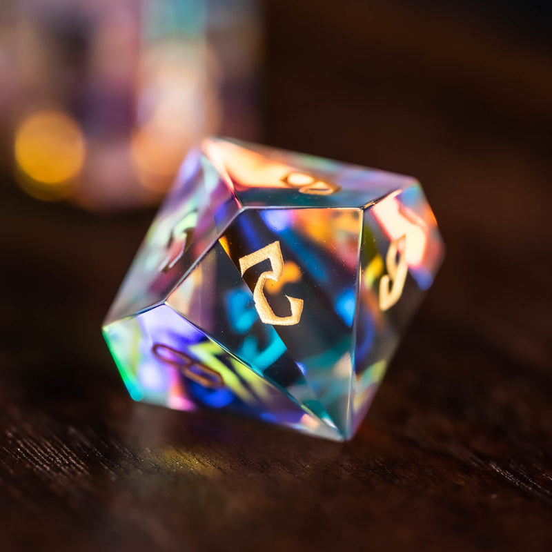 URWizards Dnd Dichroic Prism  Glass Gemstone Engraved Dice Set Wizard Lightning - Urwizards