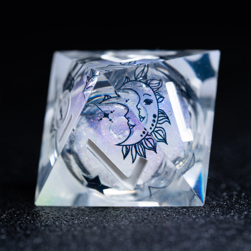 URWizards D&D Starry Liquid Heart Resin Engraved Dice Set Tarot - Urwizards