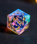 URWizards Dnd Engraved Dichroic Prism Glass Dice Set Meow Style Gold Inked - Urwizards