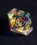 URWizards Dnd Engraved Dichroic Prism Glass Dice Set Meow Style Gold Inked - Urwizards