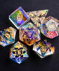 URWizards Dnd Engraved Dichroic Prism Glass Dice Set Meow Style Gold Inked - Urwizards