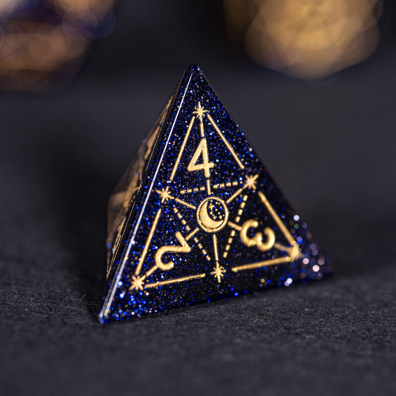 URWizards Dnd Blue Sandstone Engraved Dice Set Astrology Style Gold Inked - Urwizards