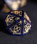URWizards Dnd Blue Sandstone Engraved Dice Set Astrology Style Gold Inked - Urwizards