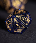 URWizards Dnd Blue Sandstone Engraved Dice Set Astrology Style Gold Inked - Urwizards