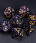 URWizards Dnd Blue Sandstone Engraved Dice Set Astrology Style Gold Inked - Urwizards