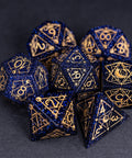 URWizards Dnd Blue Sandstone Engraved Dice Set Astrology Style Gold Inked - Urwizards