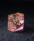 URWizards Dnd Pink Glass Engraved Dice Set Astrology Style - Urwizards