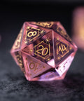 URWizards Dnd Pink Glass Engraved Dice Set Astrology Style - Urwizards
