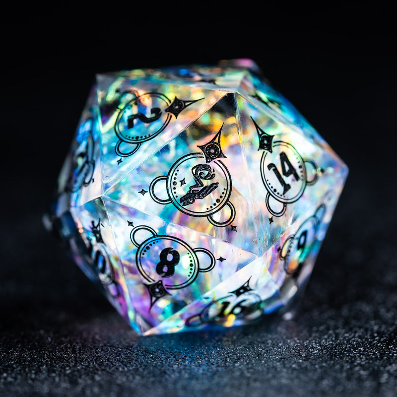 URWizards D&D Resin Opal Glitter Engraved Dice Set Wizard Style - Urwizards