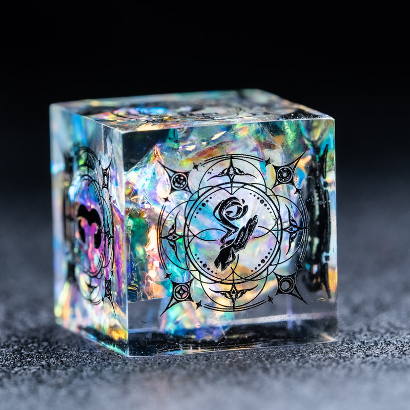 URWizards D&D Resin Opal Glitter Engraved Dice Set Wizard Style - Urwizards