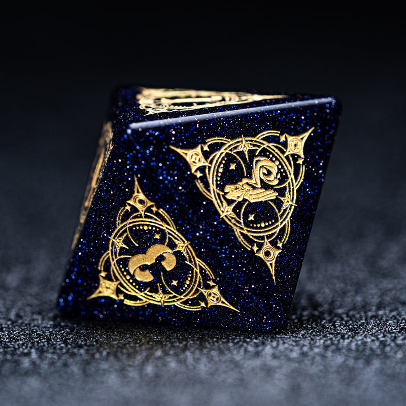 URWizards D&D Blue sandstone Engraved Dice Set Wizard Style - Urwizards