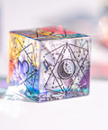 URWizards Dnd Dichroic Glass Engraved Dice Set Astrology Black Inked - Urwizards