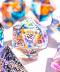URWizards Dnd Dichroic Glass Engraved Dice Set Astrology Black Inked - Urwizards