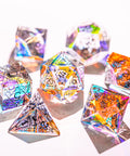 URWizards Dnd Dichroic Glass Engraved Dice Set Astrology Black Inked - Urwizards