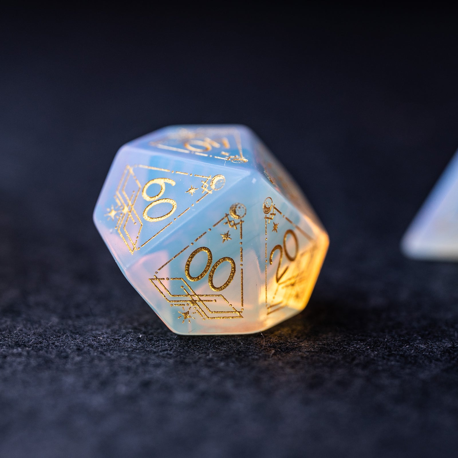 High quality ENGRAVED Opalite Gemstone Polyhedral Dice Set，Full-Sized 16mm