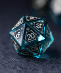 URWizards Dnd Blue Glass Engraved Dice Set Astrology Style Silver Inked - Urwizards