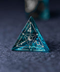 URWizards Dnd Blue Glass Engraved Dice Set Astrology Style Silver Inked - Urwizards