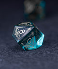 URWizards Dnd Blue Glass Engraved Dice Set Astrology Style Silver Inked - Urwizards