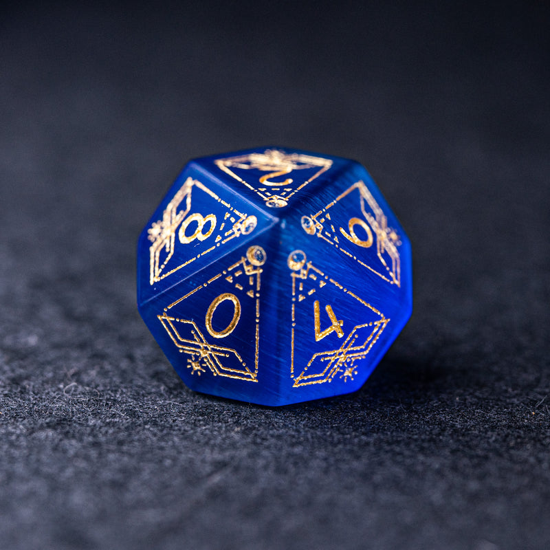 URWizards Dnd Blue Cat's Eye Stone Engraved Dice Set Astrology Style - Urwizards