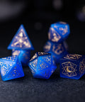 URWizards Dnd Blue Cat's Eye Stone Engraved Dice Set Astrology Style - Urwizards
