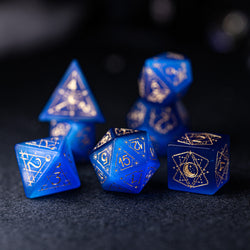 URWizards Dnd Blue Cat's Eye Stone Engraved Dice Set Astrology Style - Urwizards