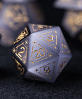 URWizards Dnd Grey Cat's Eye Stone Engraved Dice Set Astrology Style - Urwizards